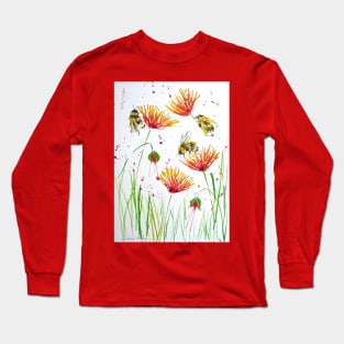 Bumble bees and Red and Yellow Flowers Long Sleeve T-Shirt